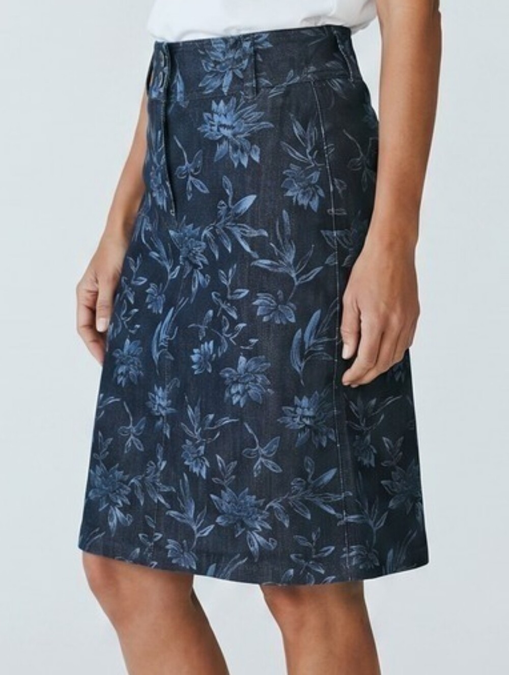 Pierre Cardin Navy Midi Skirt with Blue Floral Print 1047